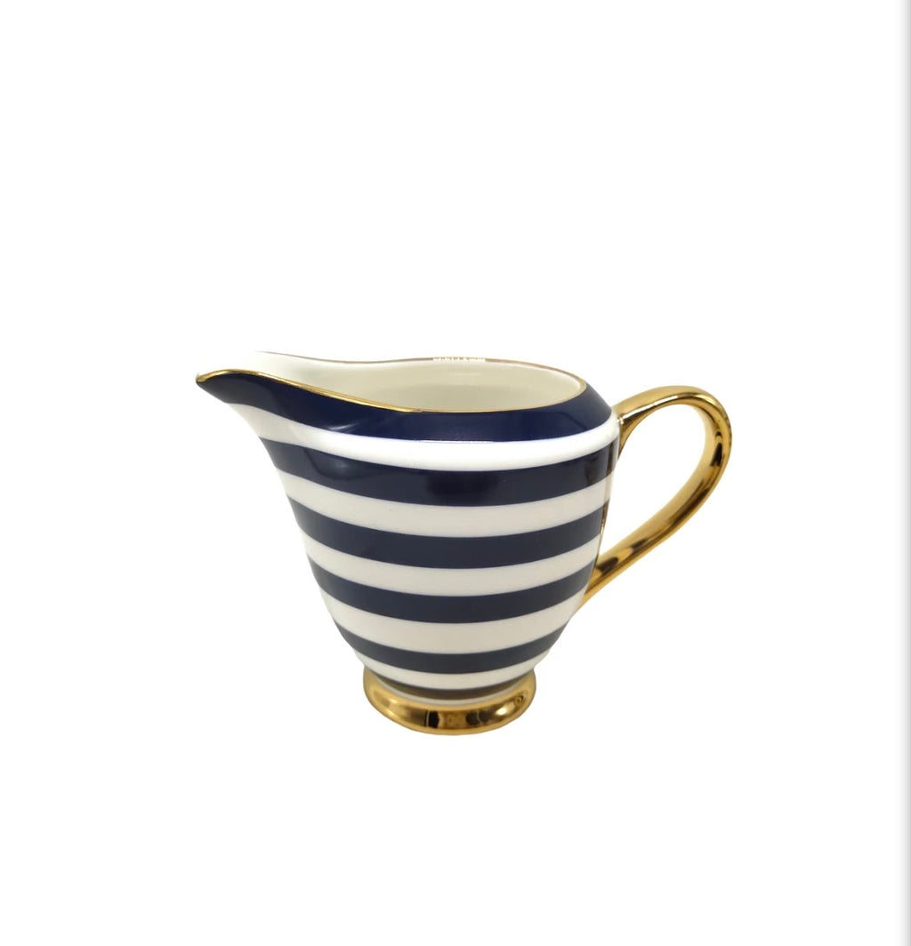 Navy and White Striped Sugar and Creamer Set