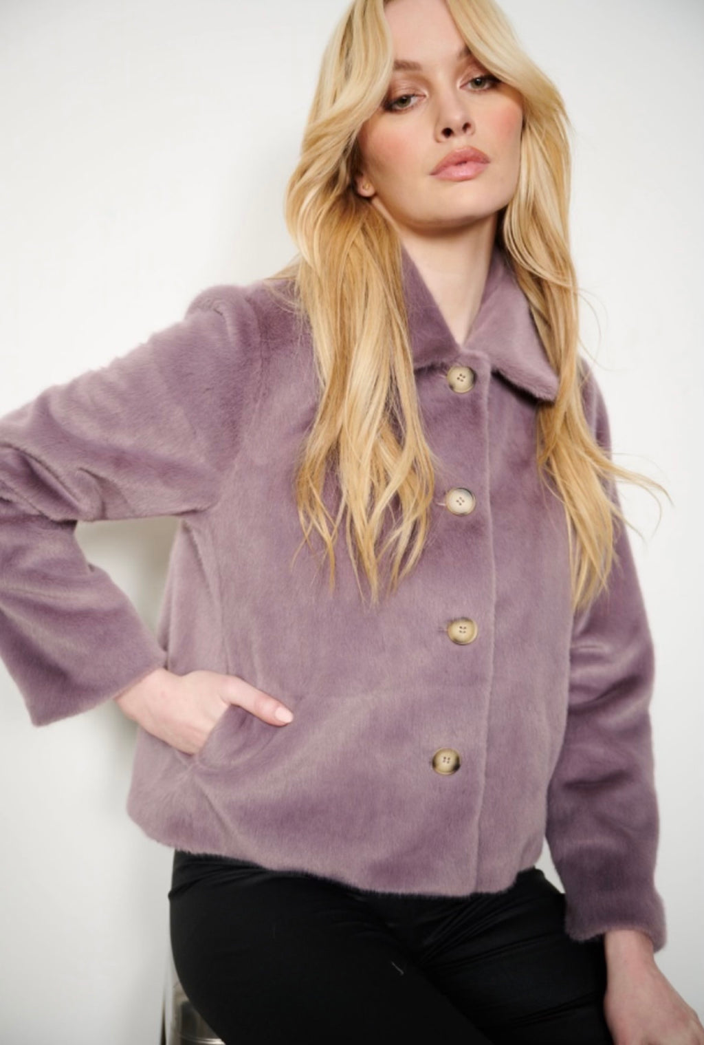 Faux Fur Lilac Cropped Jacket